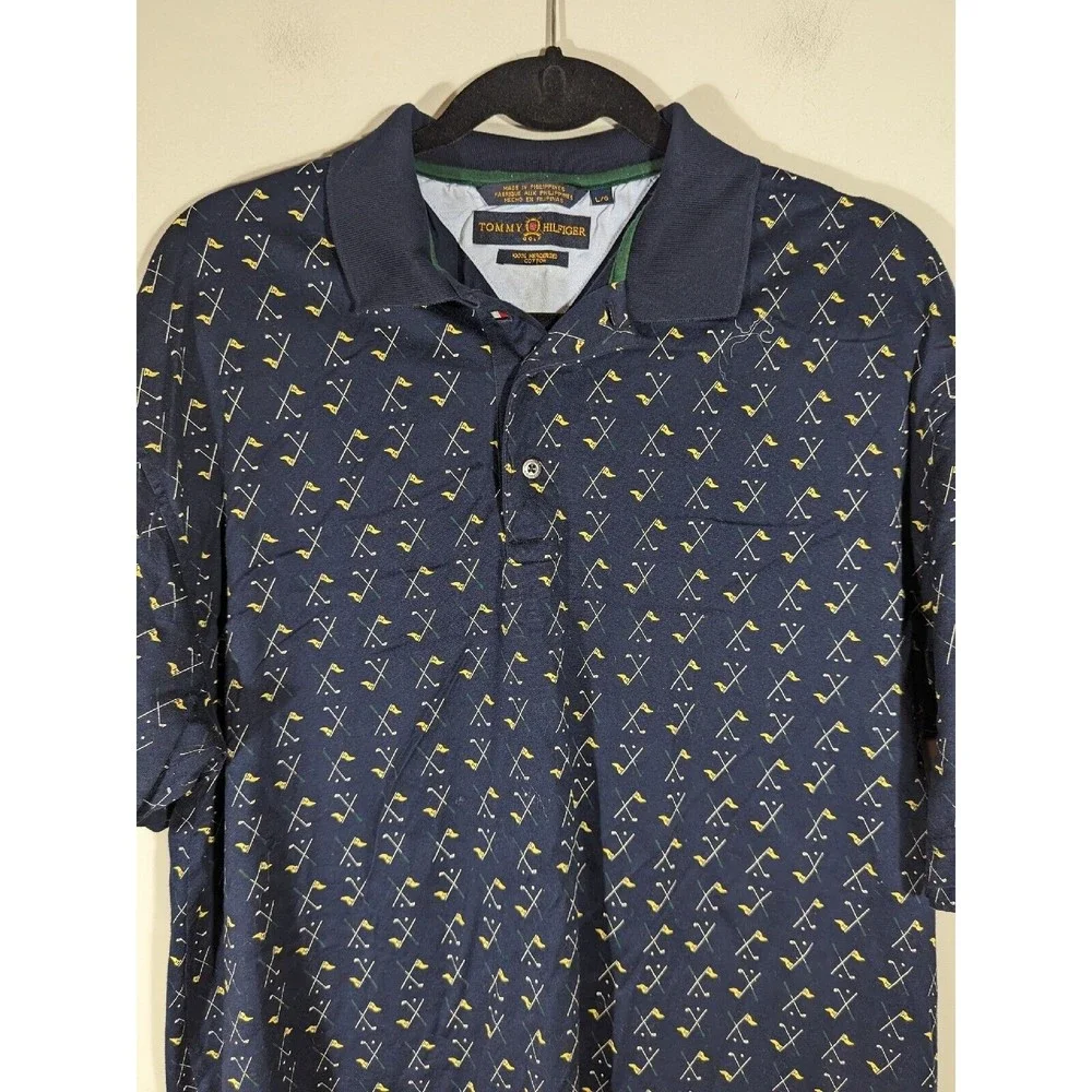 Tommy Hilfiger Navy Blue Golf Polo‎ Short Sleeve Shirt Men Size L